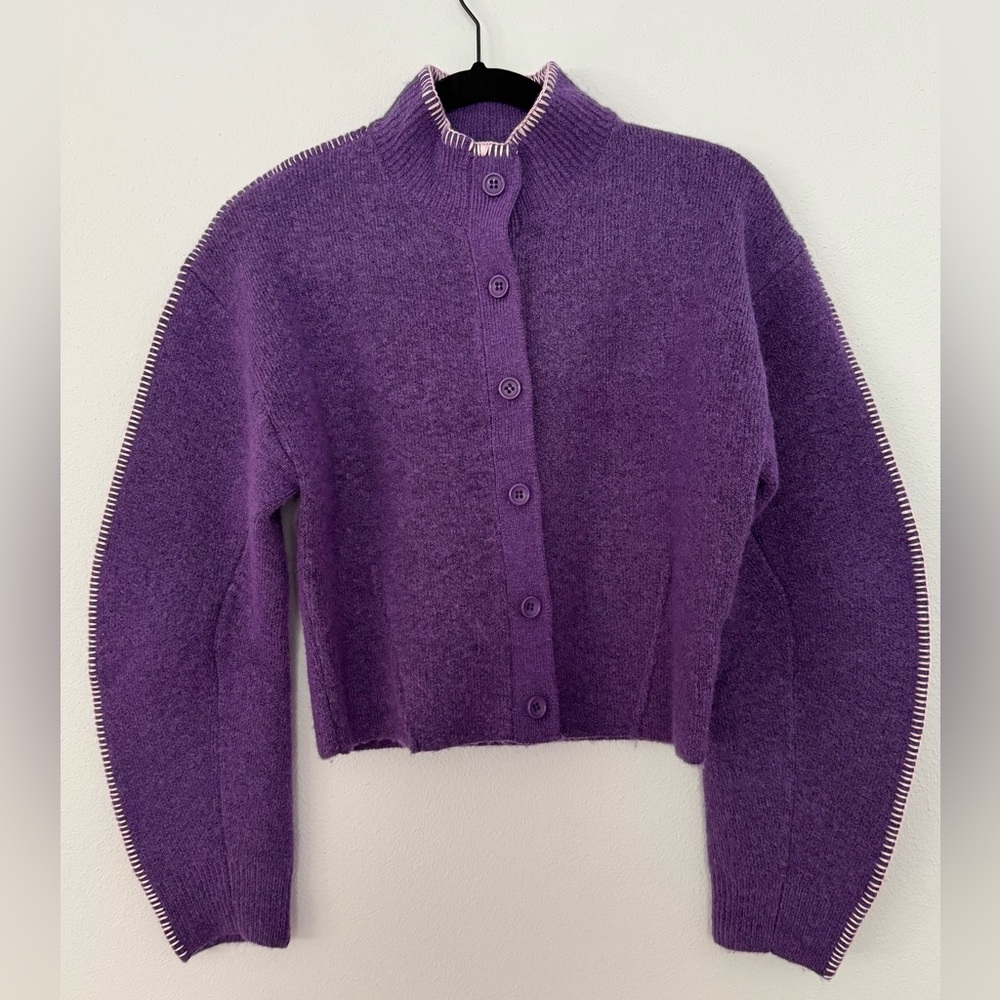 Purple Button-Up Cardigan